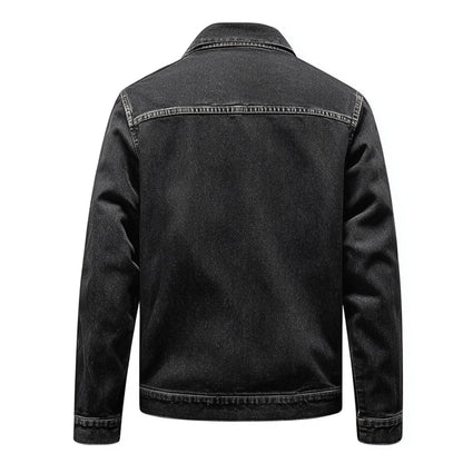 Mens Denim Jacket Black Distressed Comfortable Durable Jeans Flaps Slanted Front Pockets Lepal Trucker Jackets For Men
