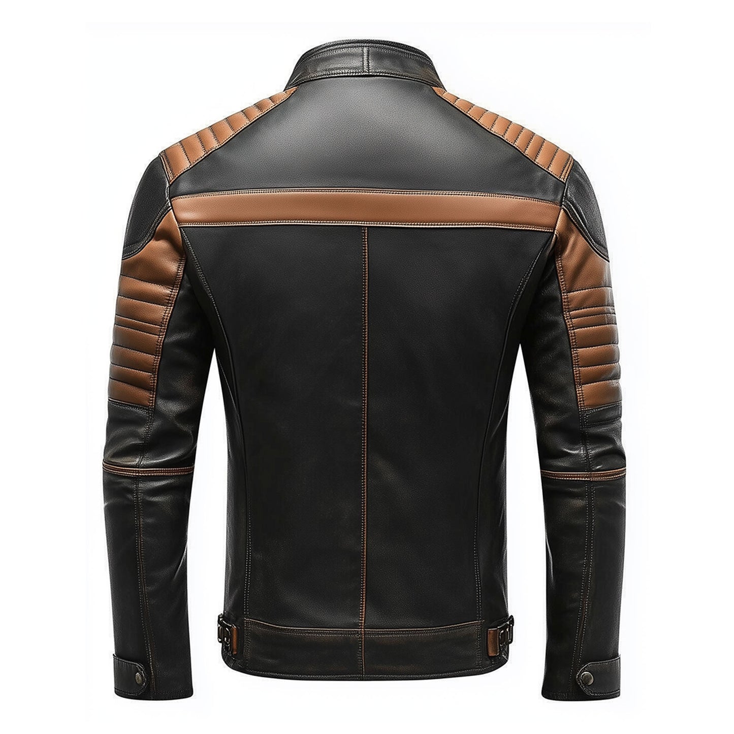 Mens Leather Jacket Black Brown Contrast Biker Zipper Padded Protection Stand Collar Multipockets Motercycle Genuine Leather Jackets For Men