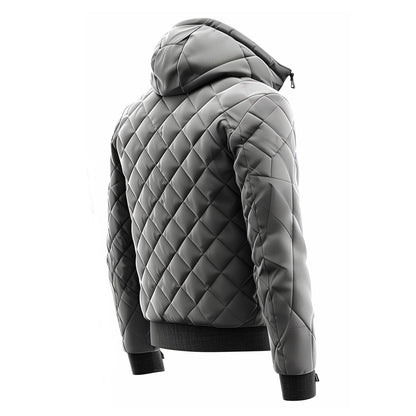 Mens Puffer Jacket with Hood Hip-Length Puffer Lightweight Grey Quilted Patterns Removable Hood Multiple Pockets Mens Puffer Jacket