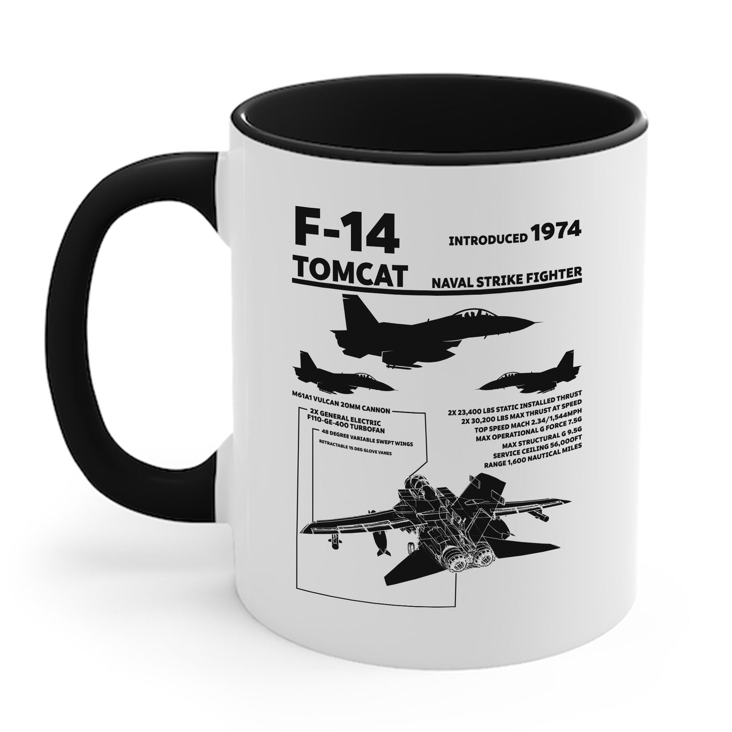 F-14 Tomcat Navy Fighter Jet Diagram Enthusiast Coffee Mug For Men Women