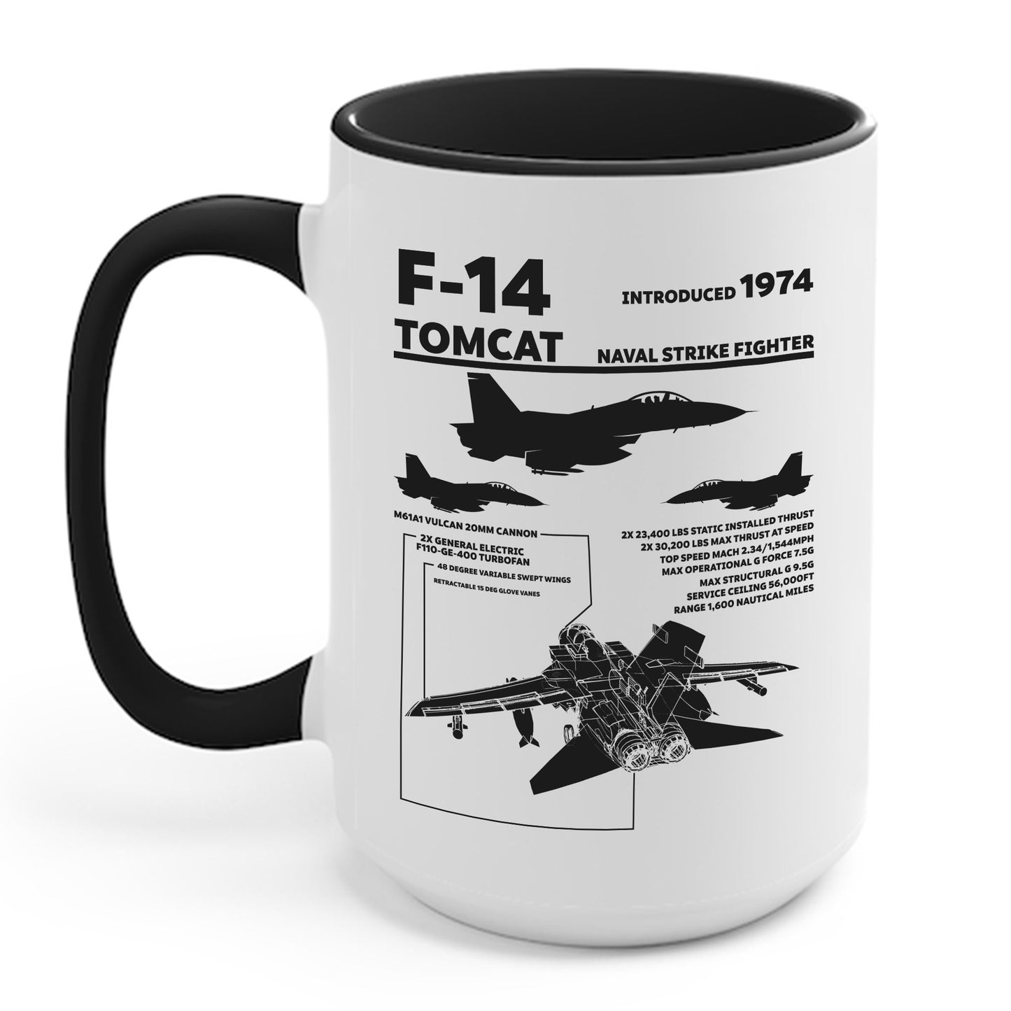 F-14 Tomcat Navy Fighter Jet Diagram Enthusiast Coffee Mug For Men Women