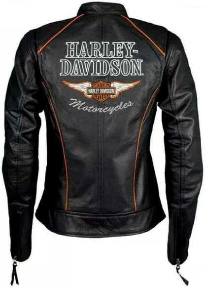 Women’s Black Leather Biker Jacket HD Motorcycle Jacket for Ladies with Side Laces