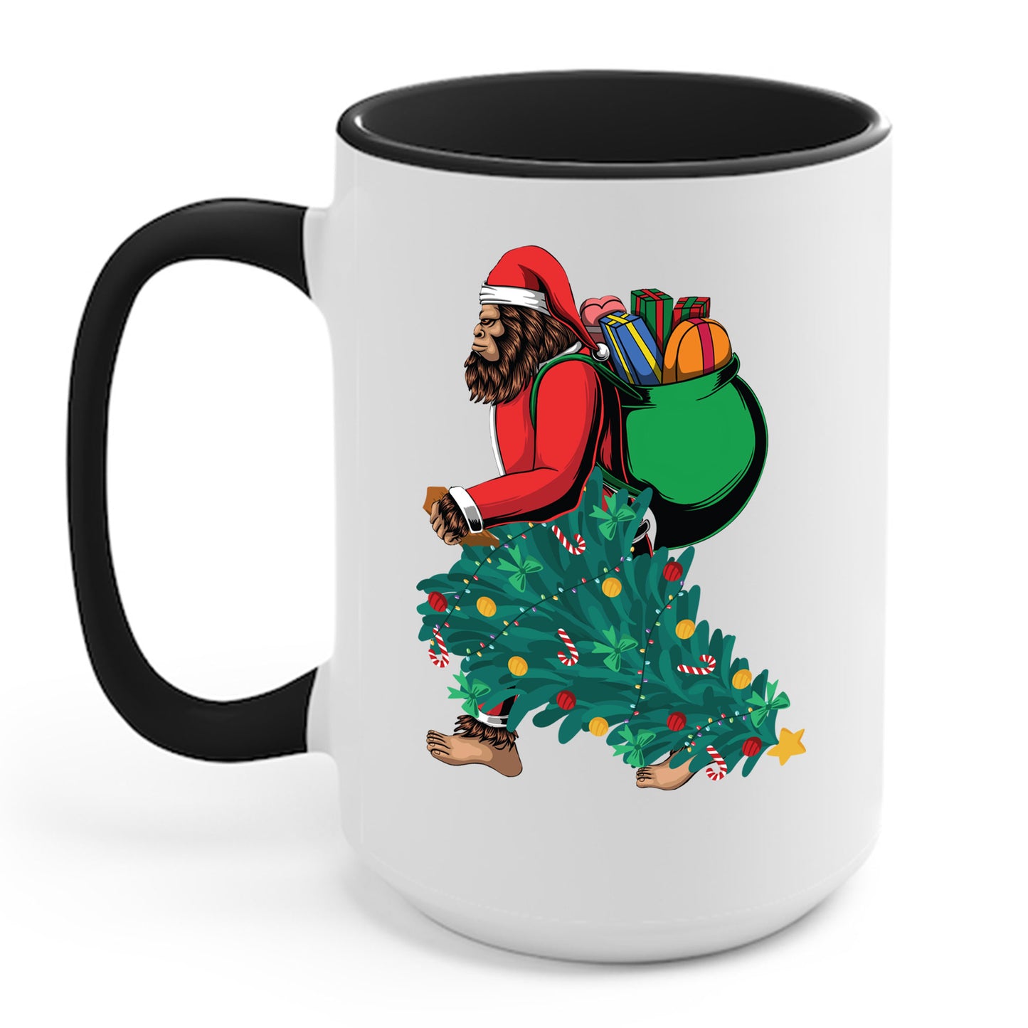 Bigfoot Santa Christmas Tree Lights Gifts Funny Xmas Sasquatch Coffee Mug For Men Women