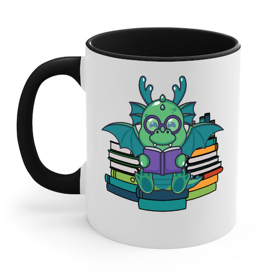 Funny Dragon and Books Nerds Cute Dragon Reading A Book Coffee Mug For Men Women
