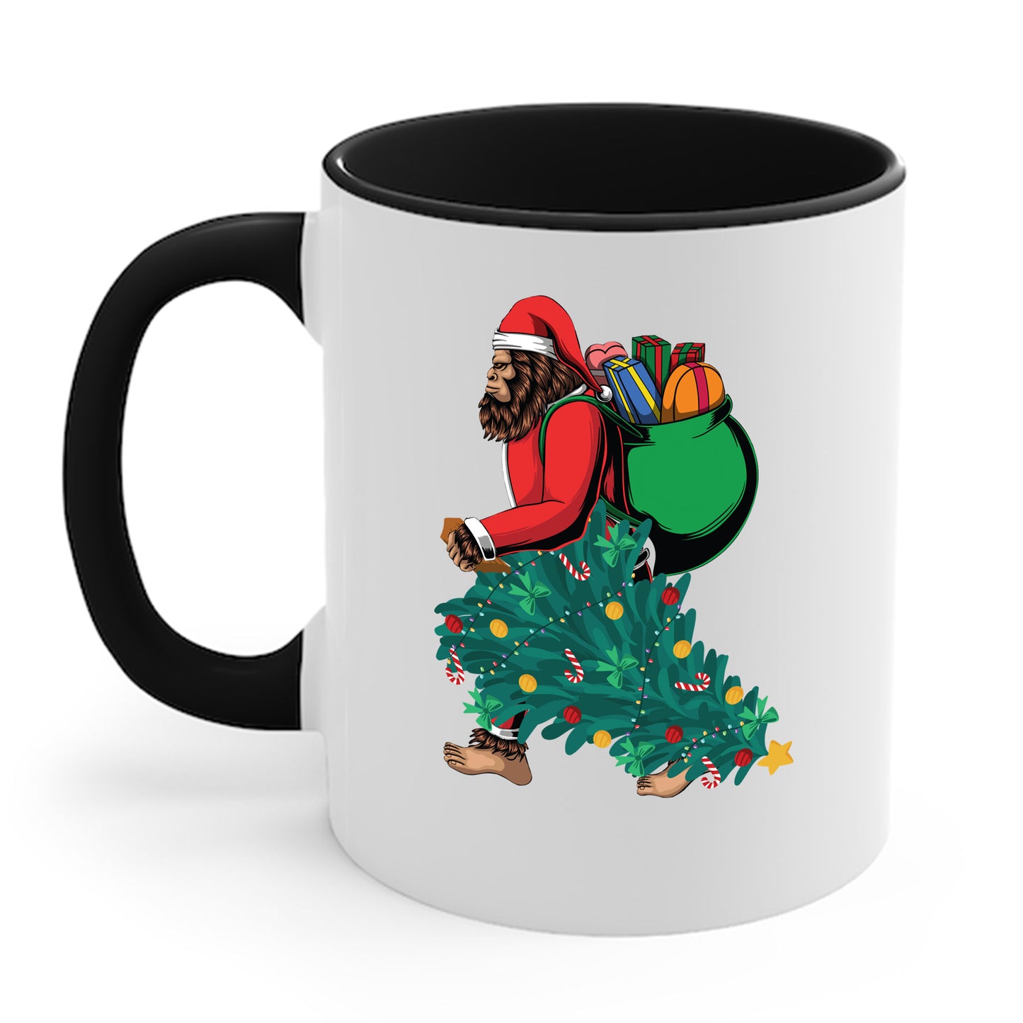 Bigfoot Santa Christmas Tree Lights Gifts Funny Xmas Sasquatch Coffee Mug For Men Women