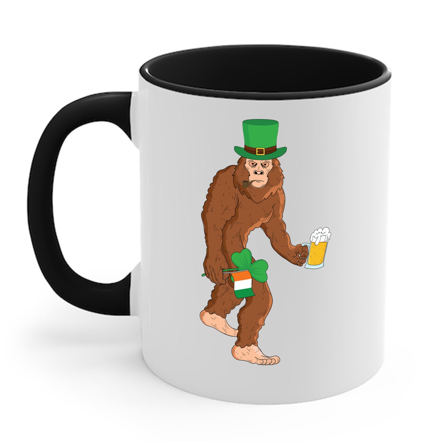 Funny Leprechaun Bigfoot St Patricks Day Sasquatch Irish Flag Coffee Mug For Men Women