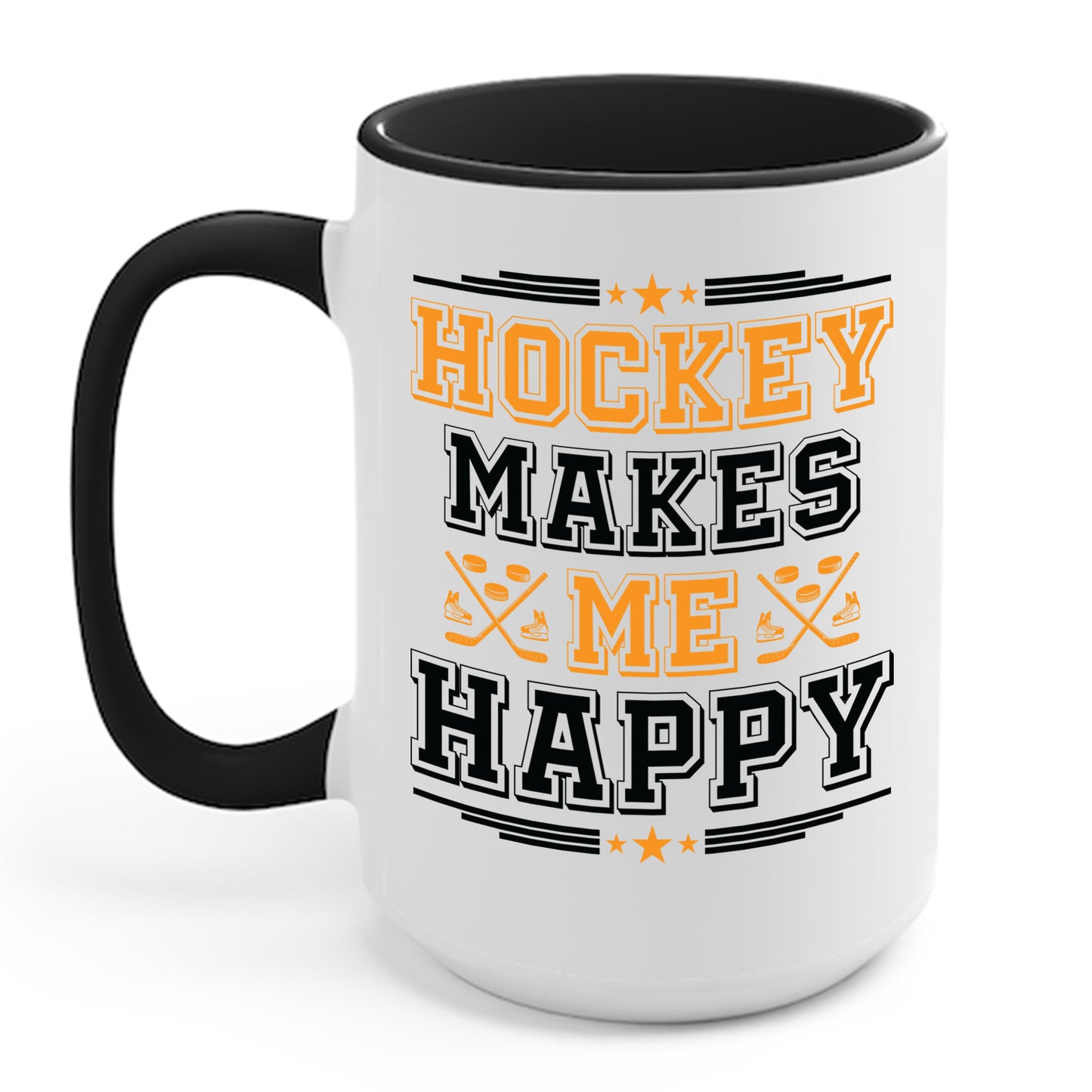 Hockey Makes Me Happy Funny Ice Hockey Fan Coffee Mug For Men Women