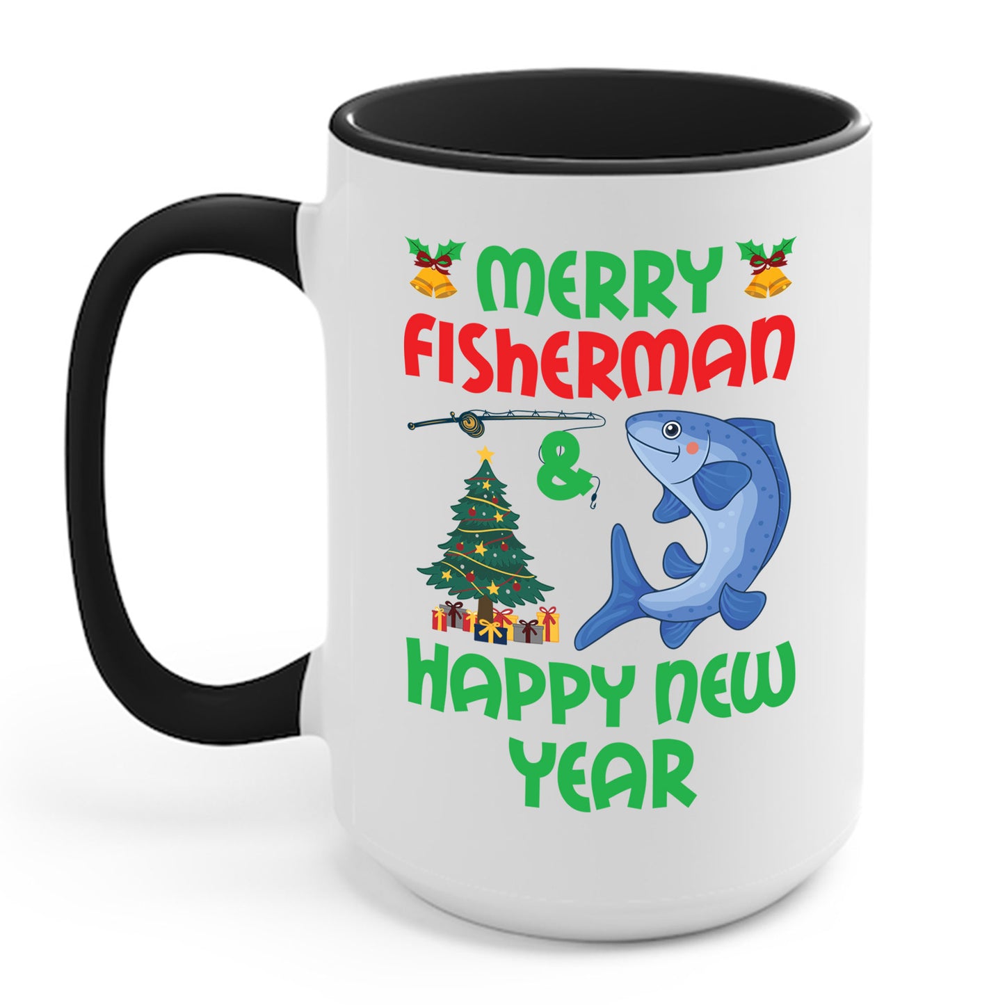 Funny Bass Fishing Merry Fishmas And Happy New Year Christmas Xmas Coffee Mug