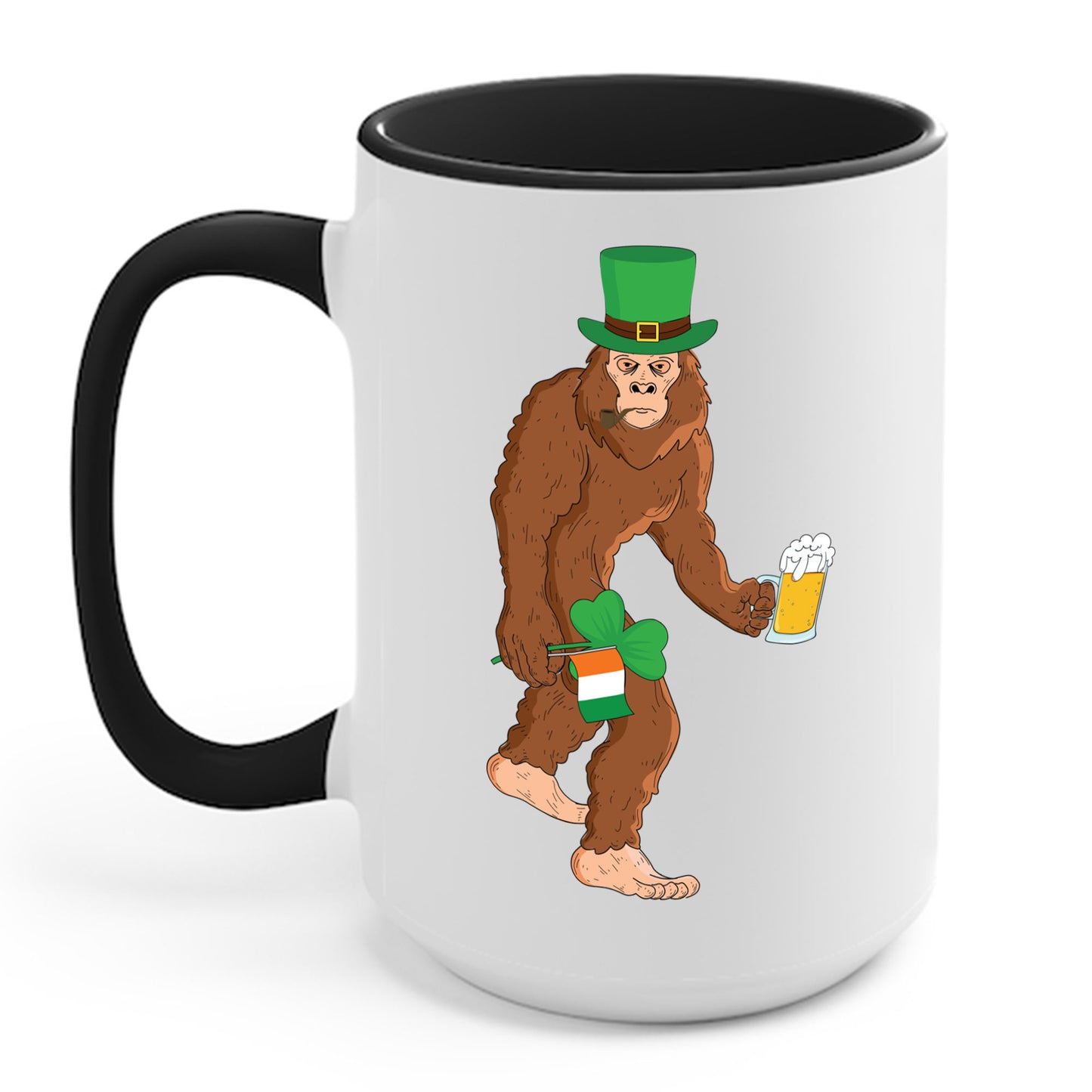 Funny Leprechaun Bigfoot St Patricks Day Sasquatch Irish Flag Coffee Mug For Men Women