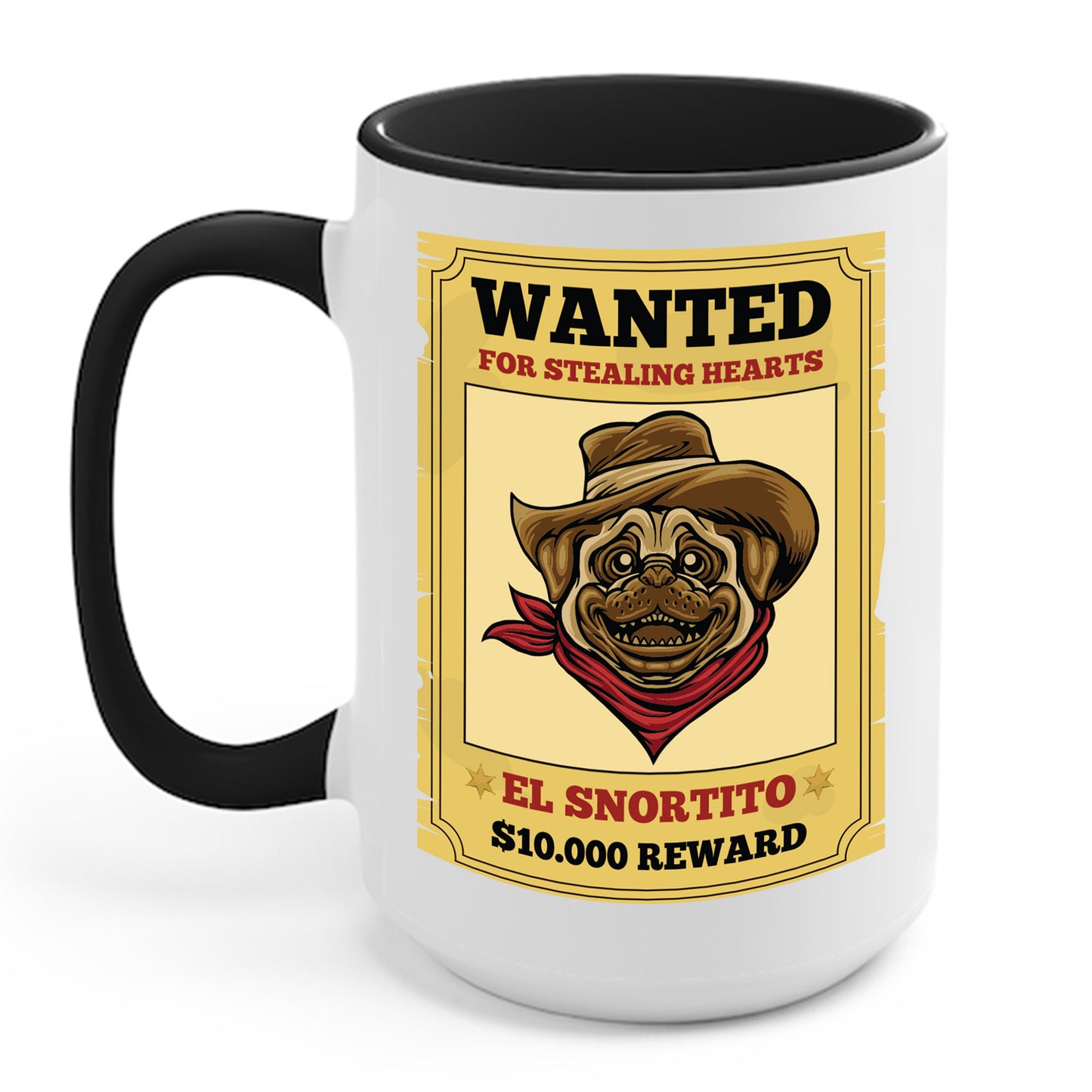 Vintage Pug Wanted Poster Cute Western Cowboy Funny Pug Dog Coffee Mug For Men Women