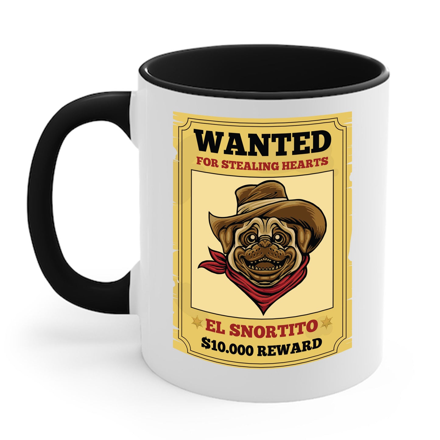 Vintage Pug Wanted Poster Cute Western Cowboy Funny Pug Dog Coffee Mug For Men Women