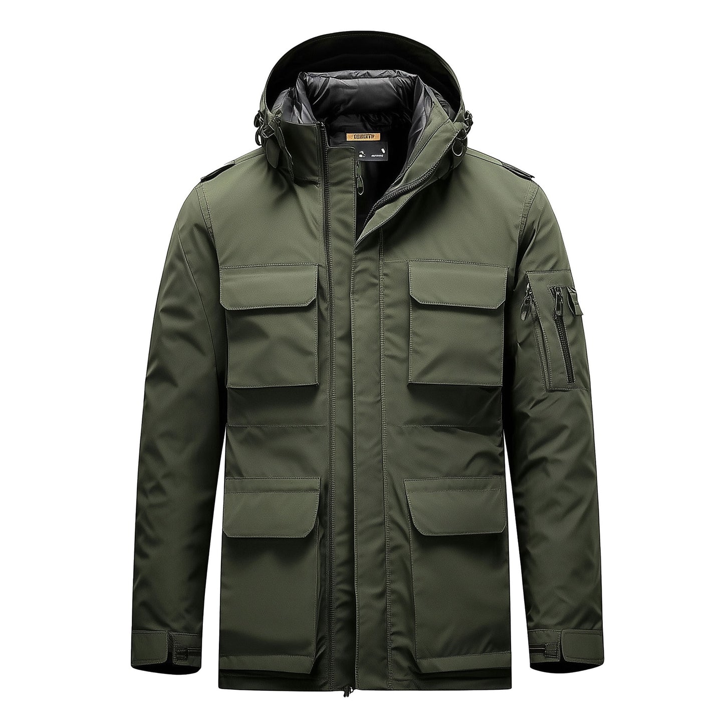 Mens Parkas Jacket Classic Parka Thigh-length Nylon Front Pockets Luxurious Removable Hood Winter Coat Warm Parka Jackets For Men