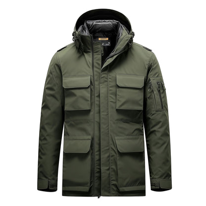 Mens Parkas Jacket Classic Parka Thigh-length Nylon Front Pockets Luxurious Removable Hood Winter Coat Warm Parka Jackets For Men