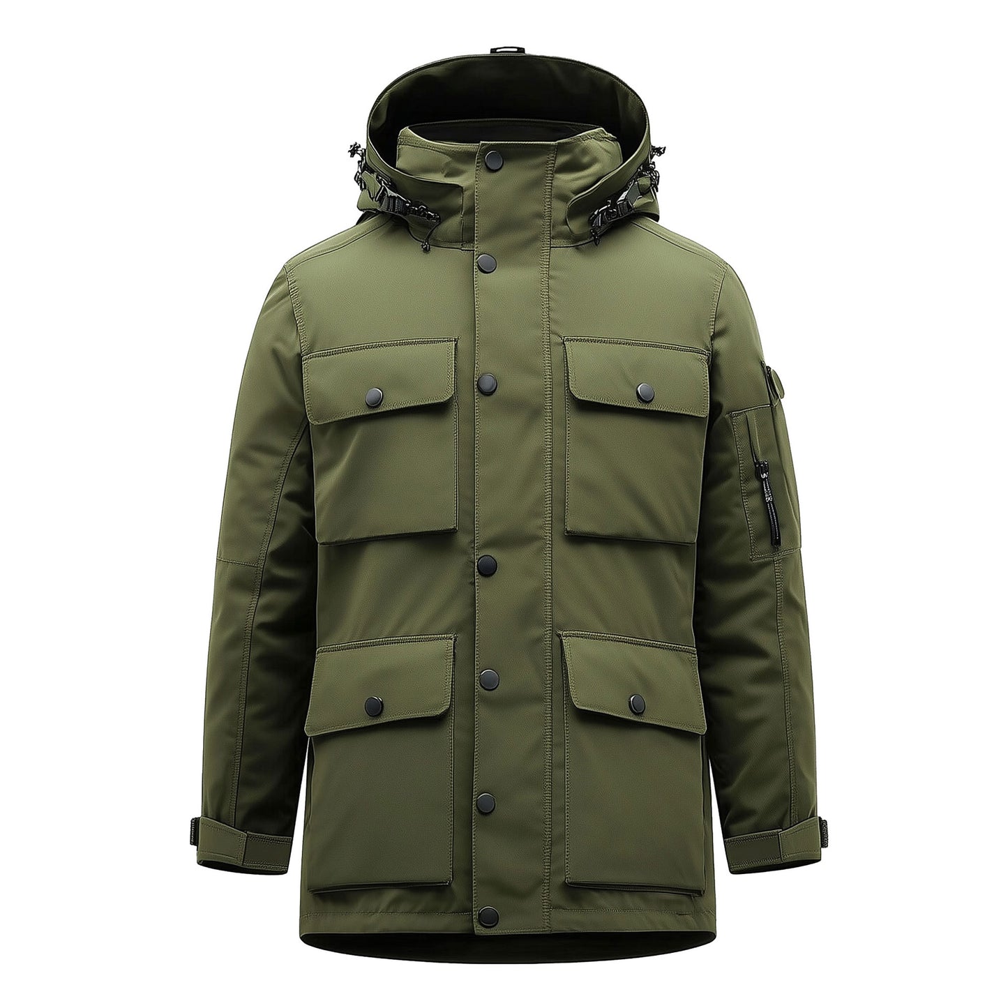 Mens Parkas Jacket Classic Military Parka Thigh-length Nylon Front Pockets Luxurious Removable Hood Winter Coat Warm Parka Jackets