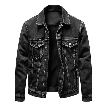 Mens Denim Jacket Black Distressed Comfortable Durable Jeans Flaps Slanted Front Pockets Lepal Trucker Jackets For Men