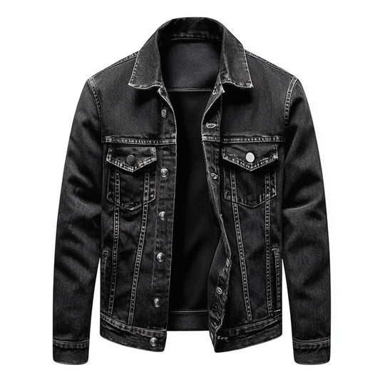 Mens Denim Jacket Black Distressed Comfortable Durable Jeans Flaps Slanted Front Pockets Lepal Trucker Jackets For Men