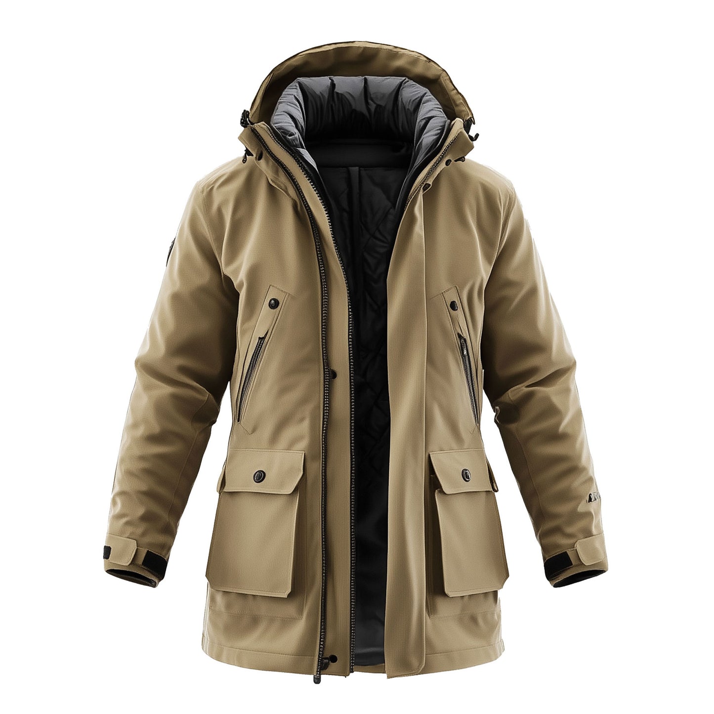 Mens Parkas Jacket Parka Thigh-length Nylon Front Pockets Luxurious Removable Hood Winter Coat Warm Parka Jackets