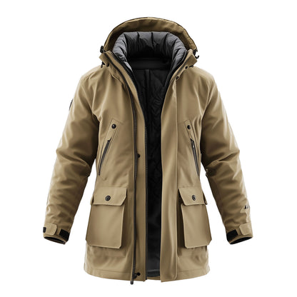 Mens Parkas Jacket Parka Thigh-length Nylon Front Pockets Luxurious Removable Hood Winter Coat Warm Parka Jackets