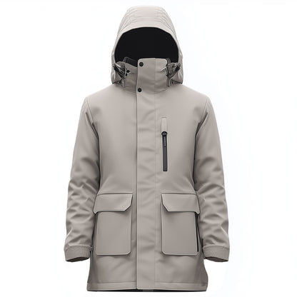 Mens Parkas Jacket Classic Parka Thigh-length Nylon Front Pockets Luxurious Removable Hood Winter Coat Ash Grey Warm Parka Jackets