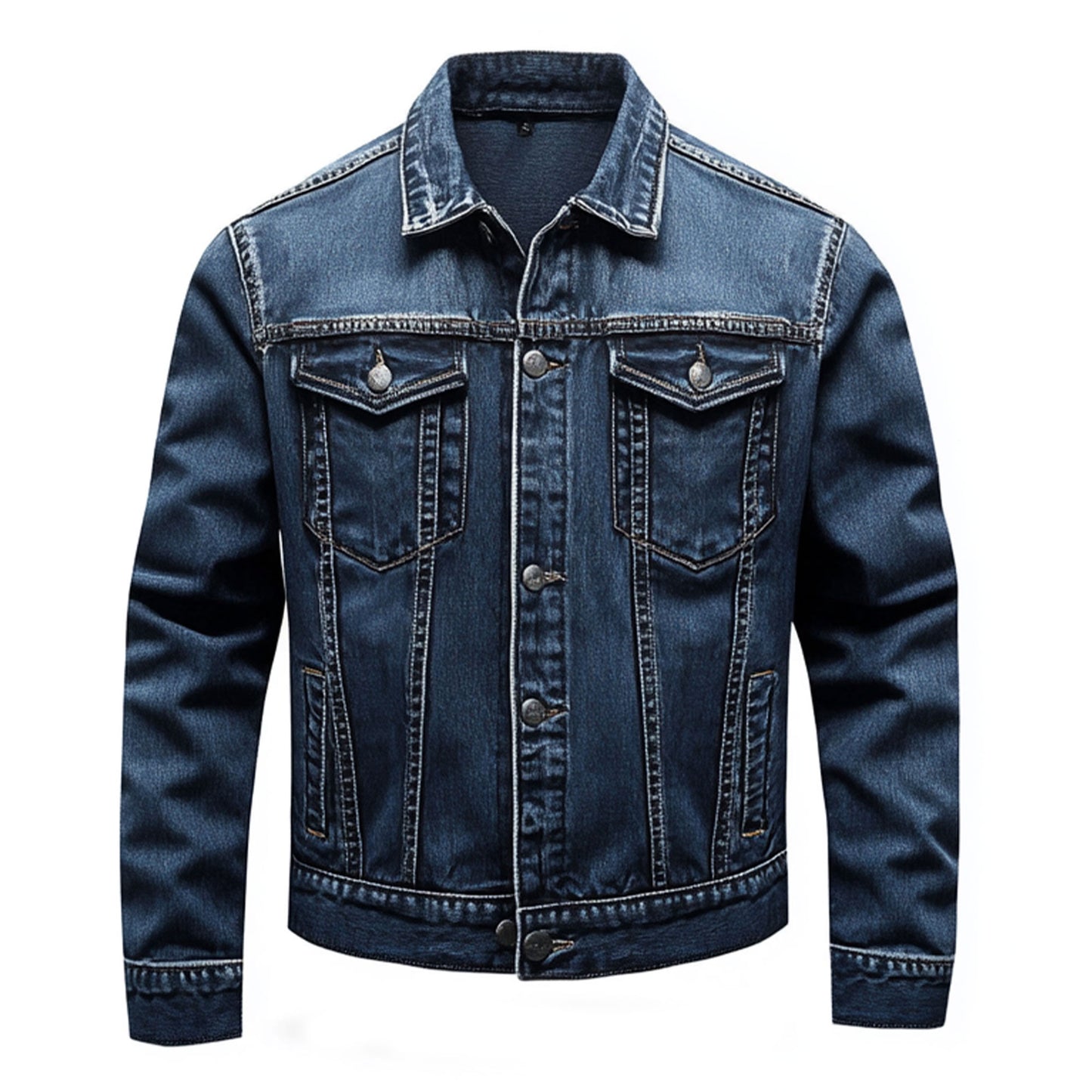 Mens Denim Jacket Comfortable Durable Jeans Flaps Slanted Front Pockets Lepal Trucker Jackets For Men