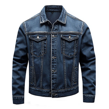 Mens Denim Jacket Comfortable Durable Jeans Flaps Slanted Front Pockets Lepal Trucker Jackets For Men