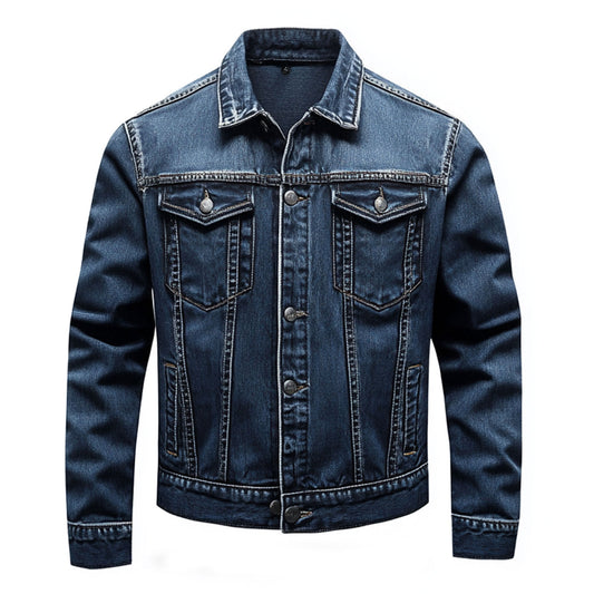 Mens Denim Jacket Comfortable Durable Jeans Flaps Slanted Front Pockets Lepal Trucker Jackets For Men