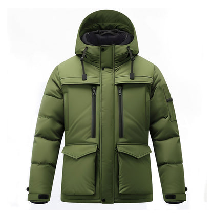 Mens Down Jacket Classic Down Parka Minimalist lightweight Removable Hood Winter Coat Warm Parka Jackets