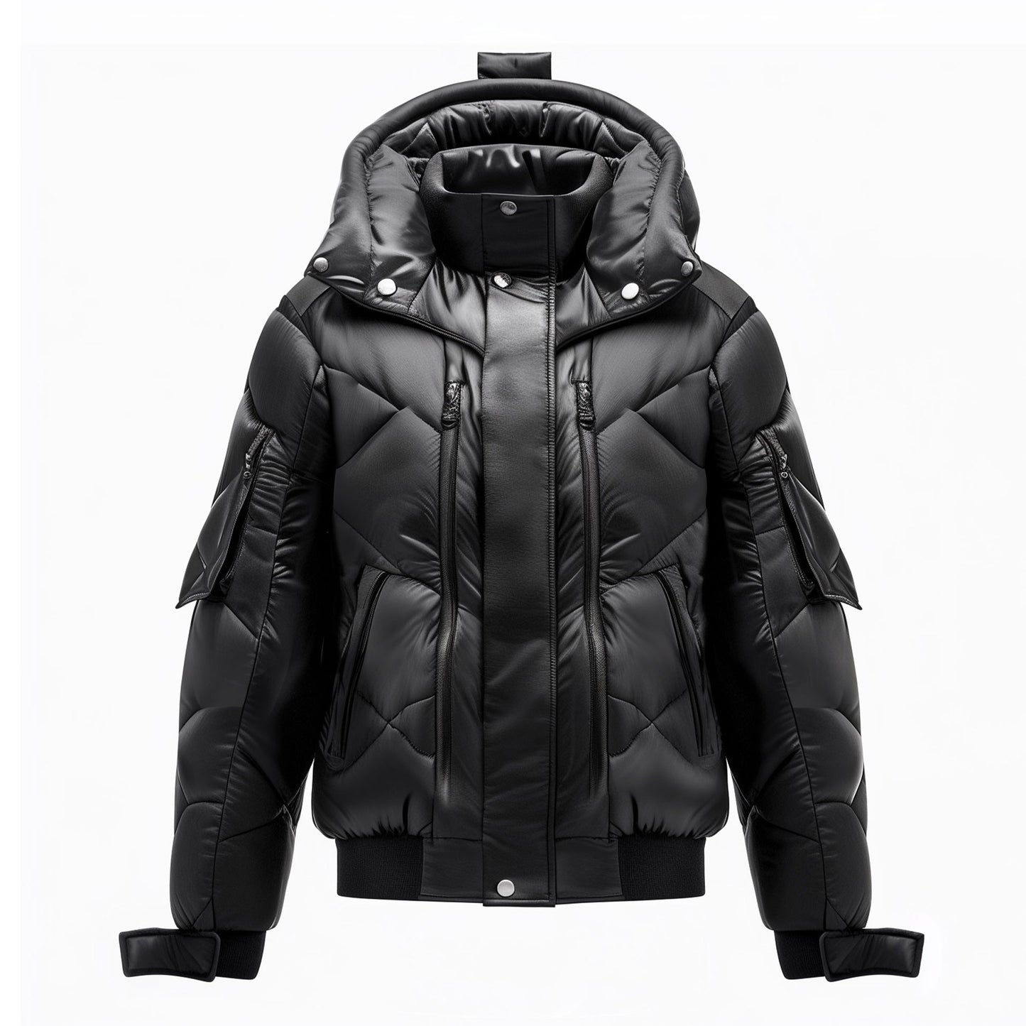 Mens Puffer Jacket with Hood Hip-Length Puffer Black Lightweight Quilted Patterns Removable Hood Multiple Pockets Mens Puffer Jacket
