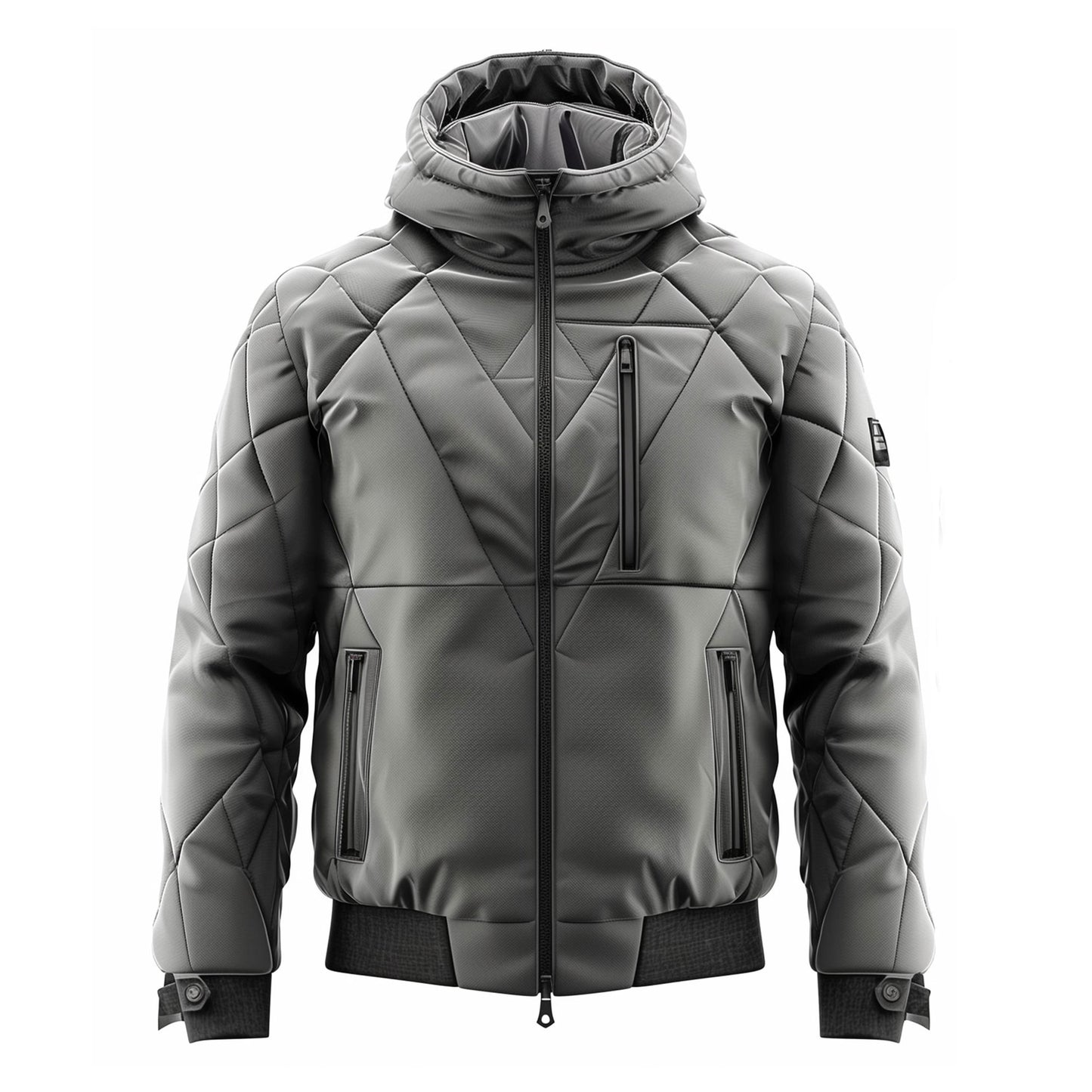 Mens Puffer Jacket with Hood Hip-Length Puffer Lightweight Grey Quilted Patterns Removable Hood Multiple Pockets Mens Puffer Jacket