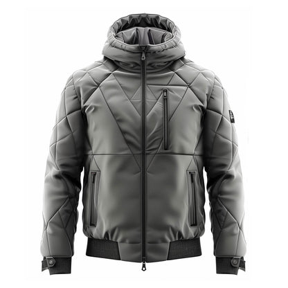 Mens Puffer Jacket with Hood Hip-Length Puffer Lightweight Grey Quilted Patterns Removable Hood Multiple Pockets Mens Puffer Jacket