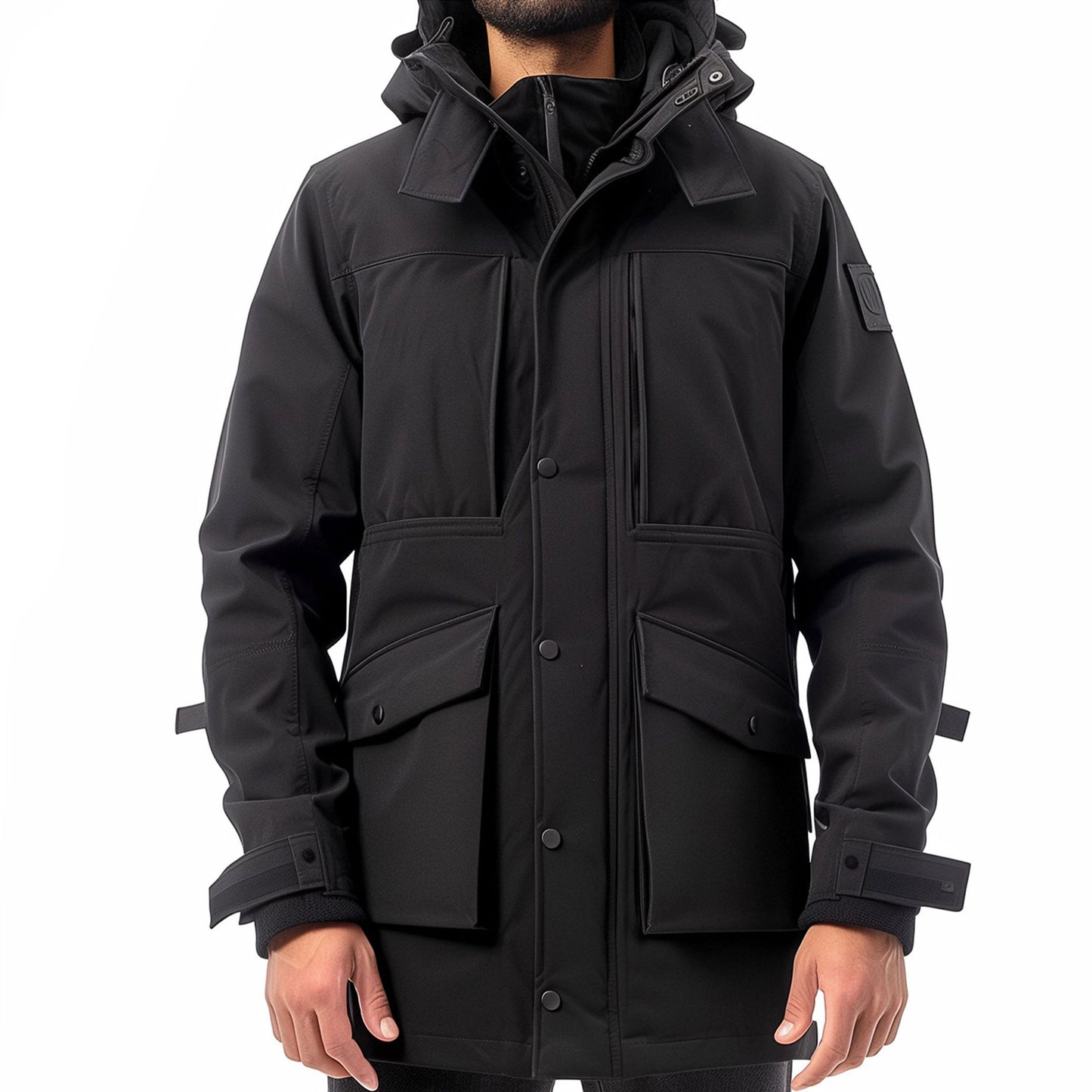 Mens Parkas Jacket Classic Parka Thigh-length Nylon Front Pockets Luxurious Removable Hood Winter Coat Warm Parka Jackets
