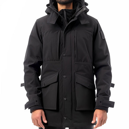 Mens Parkas Jacket Classic Parka Thigh-length Nylon Front Pockets Luxurious Removable Hood Winter Coat Warm Parka Jackets