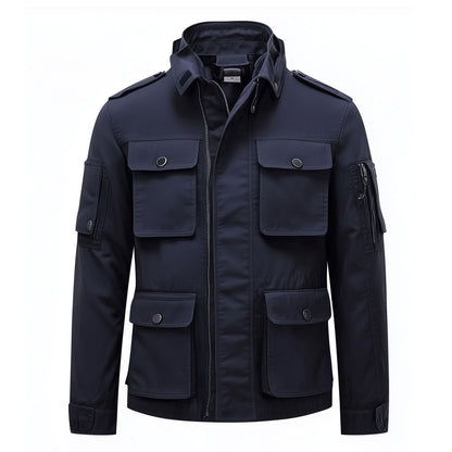 Mens Field Jacket Classic M-65 Field Jackets Deep Navy Hip-Length Large Exterior Pockets Hooded Outdoor Durable Materials Nylon Winter Jacket