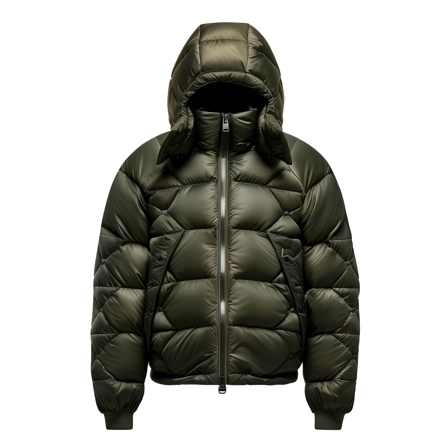 Mens Puffer Jacket with Hood Hip-Length Puffer Green Lightweight Quilted Patterns Removable Hood Multiple Pockets Mens Puffer Jacket