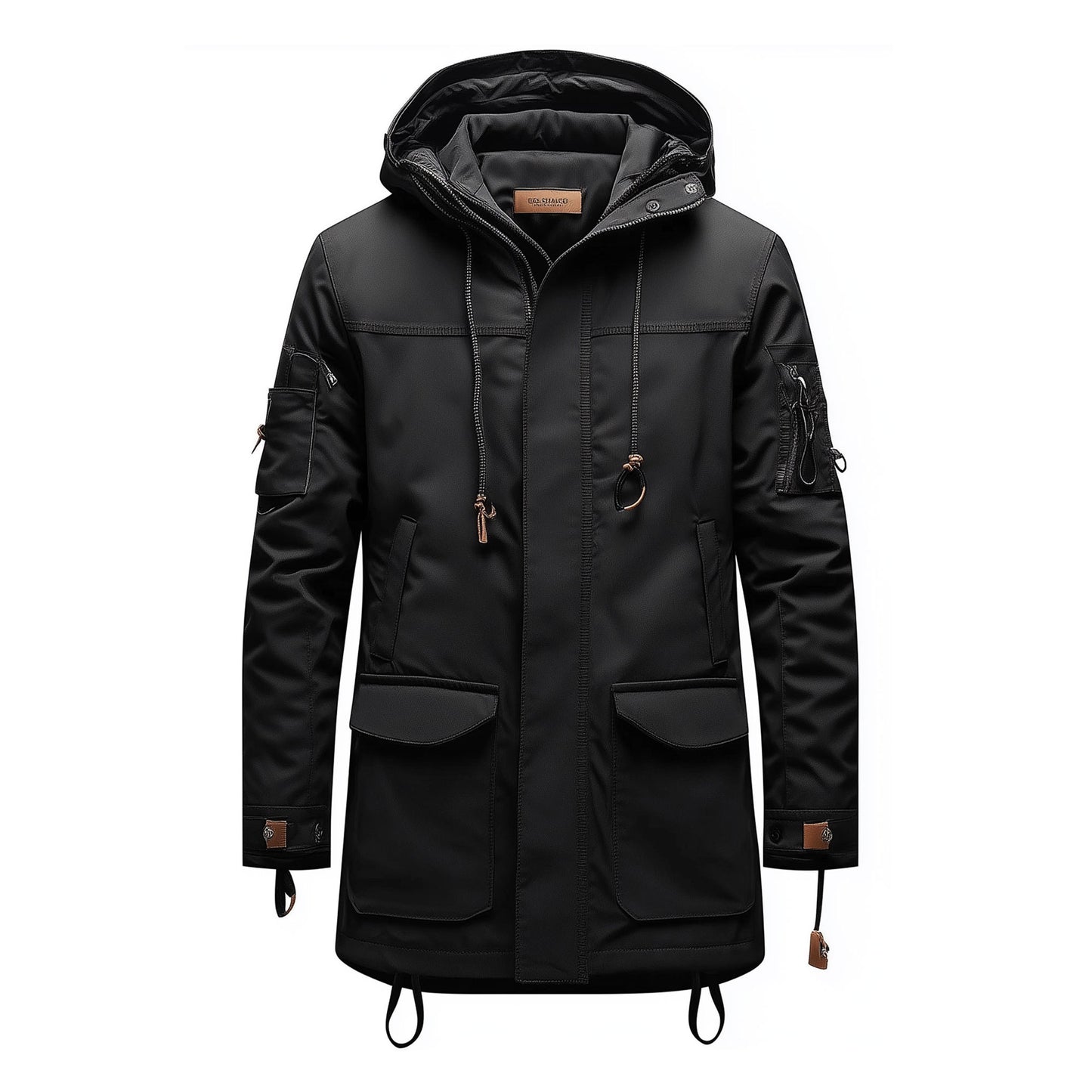 Mens Parkas Jacket Classic Parka Thigh-length Nylon Front Pockets Luxurious Removable Hood Winter Coat Black Warm Parka Jackets