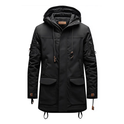 Mens Parkas Jacket Classic Parka Thigh-length Nylon Front Pockets Luxurious Removable Hood Winter Coat Black Warm Parka Jackets