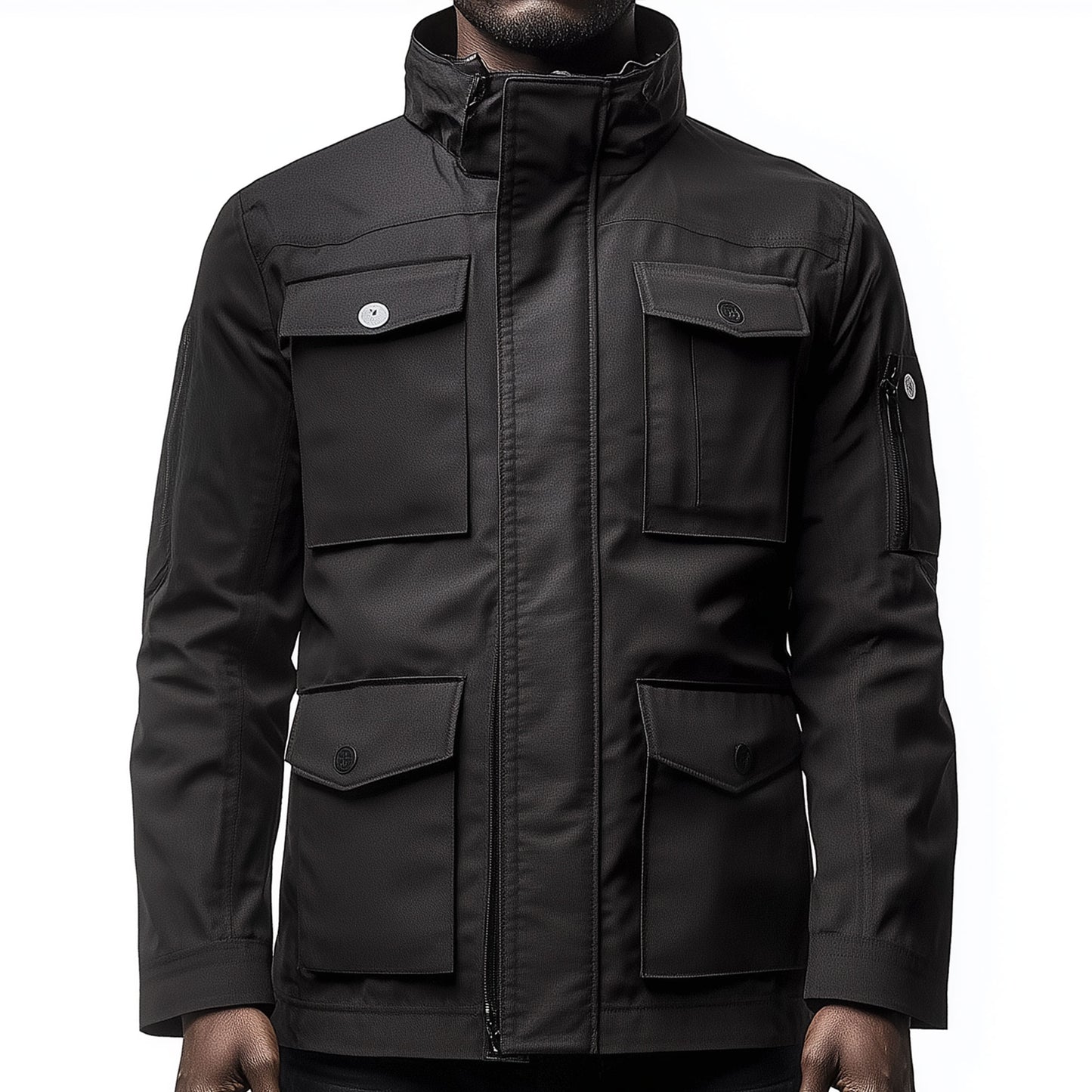 Mens Field Jacket Classic M-65 Field Jackets Black Hip-Length Large Exterior Pockets Hooded Outdoor Durable Materials Nylon Winter Jacket