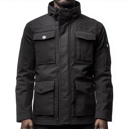 Mens Field Jacket Classic M-65 Field Jackets Black Hip-Length Large Exterior Pockets Hooded Outdoor Durable Materials Nylon Winter Jacket