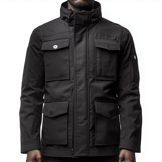 Mens Field Jacket Classic M-65 Field Jackets Black Hip-Length Large Exterior Pockets Hooded Outdoor Durable Materials Nylon Winter Jacket
