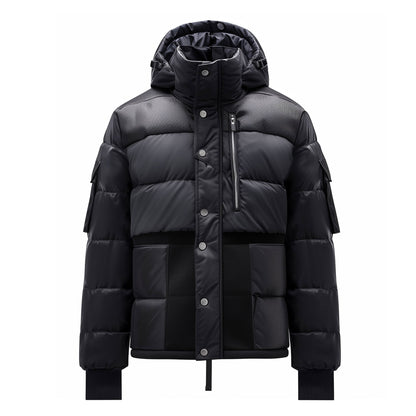 Mens Puffer Jacket with Hood Hip-Length Puffer  Lightweight Black Quilted Patterns Removable Hood Multiple Pockets Mens Puffer Jacket