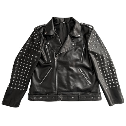 Mens Motorbike Jacket Rock Punk Spike Studded Motorcycle Biker Multi Zipper Genuine Leather Jackets