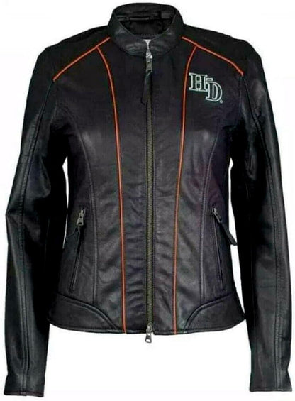 Women’s Black Leather Biker Jacket HD Motorcycle Jacket for Ladies with Side Laces