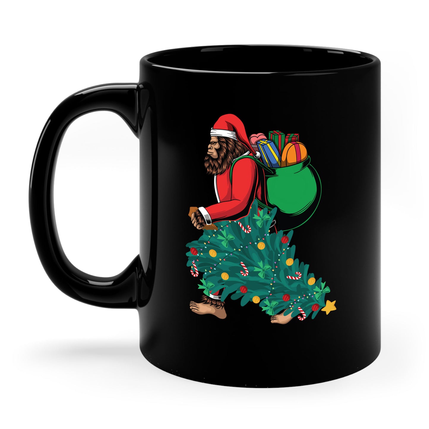 Bigfoot Santa Christmas Tree Lights Gifts Funny Xmas Sasquatch Coffee Mug For Men Women