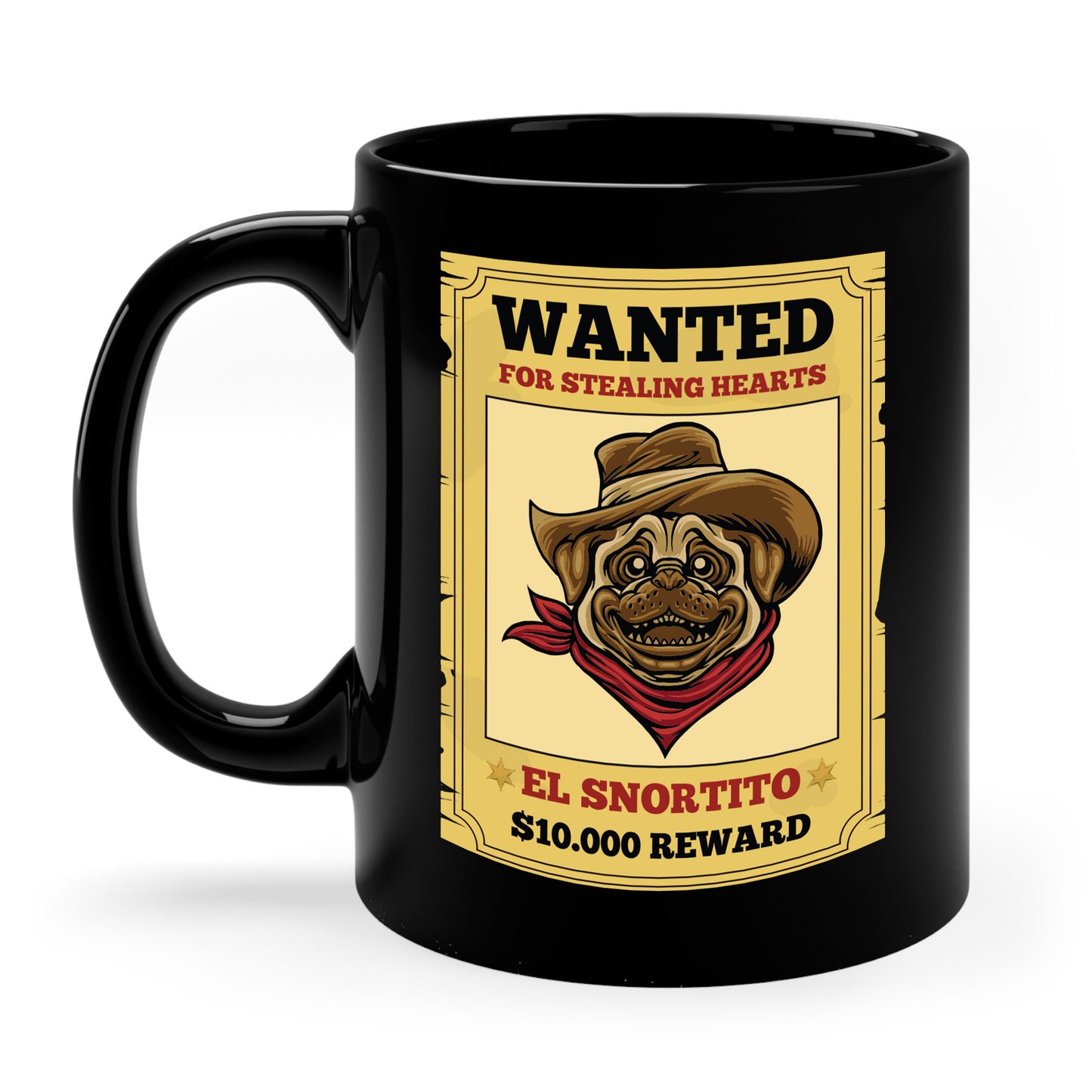 Vintage Pug Wanted Poster Cute Western Cowboy Funny Pug Dog Coffee Mug For Men Women