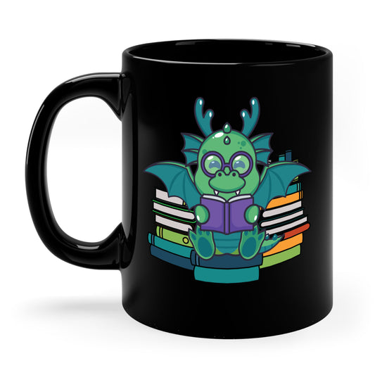 Funny Dragon and Books Nerds Cute Dragon Reading A Book Coffee Mug For Men Women