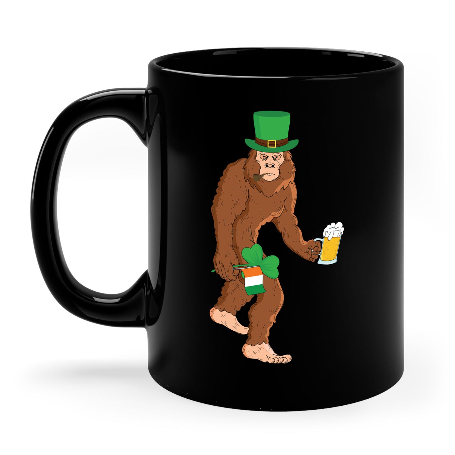 Funny Leprechaun Bigfoot St Patricks Day Sasquatch Irish Flag Coffee Mug For Men Women