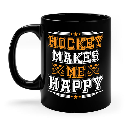 Hockey Makes Me Happy Funny Ice Hockey Fan Coffee Mug For Men Women