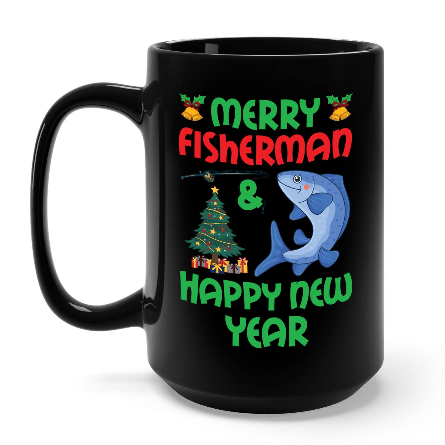 Funny Bass Fishing Merry Fishmas And Happy New Year Christmas Xmas Coffee Mug