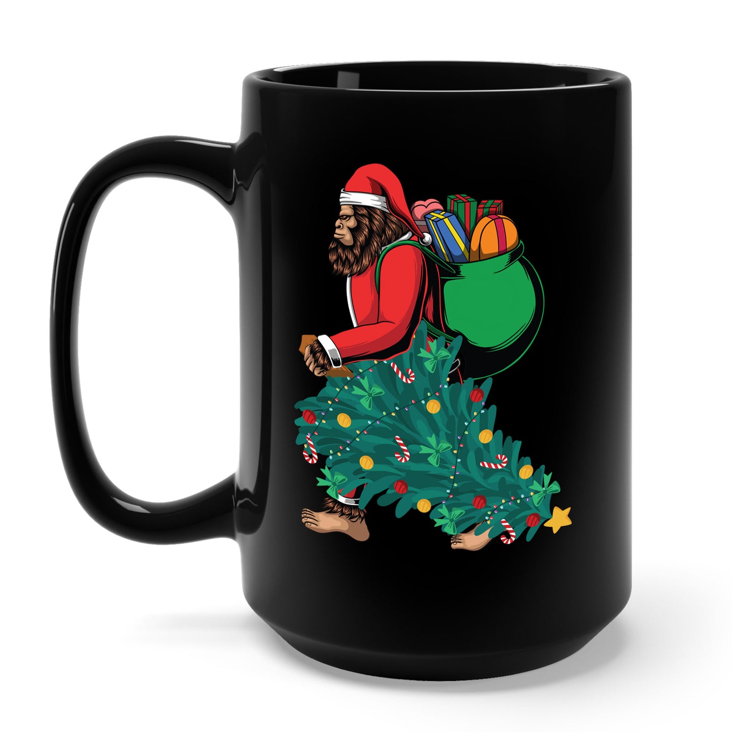 Bigfoot Santa Christmas Tree Lights Gifts Funny Xmas Sasquatch Coffee Mug For Men Women