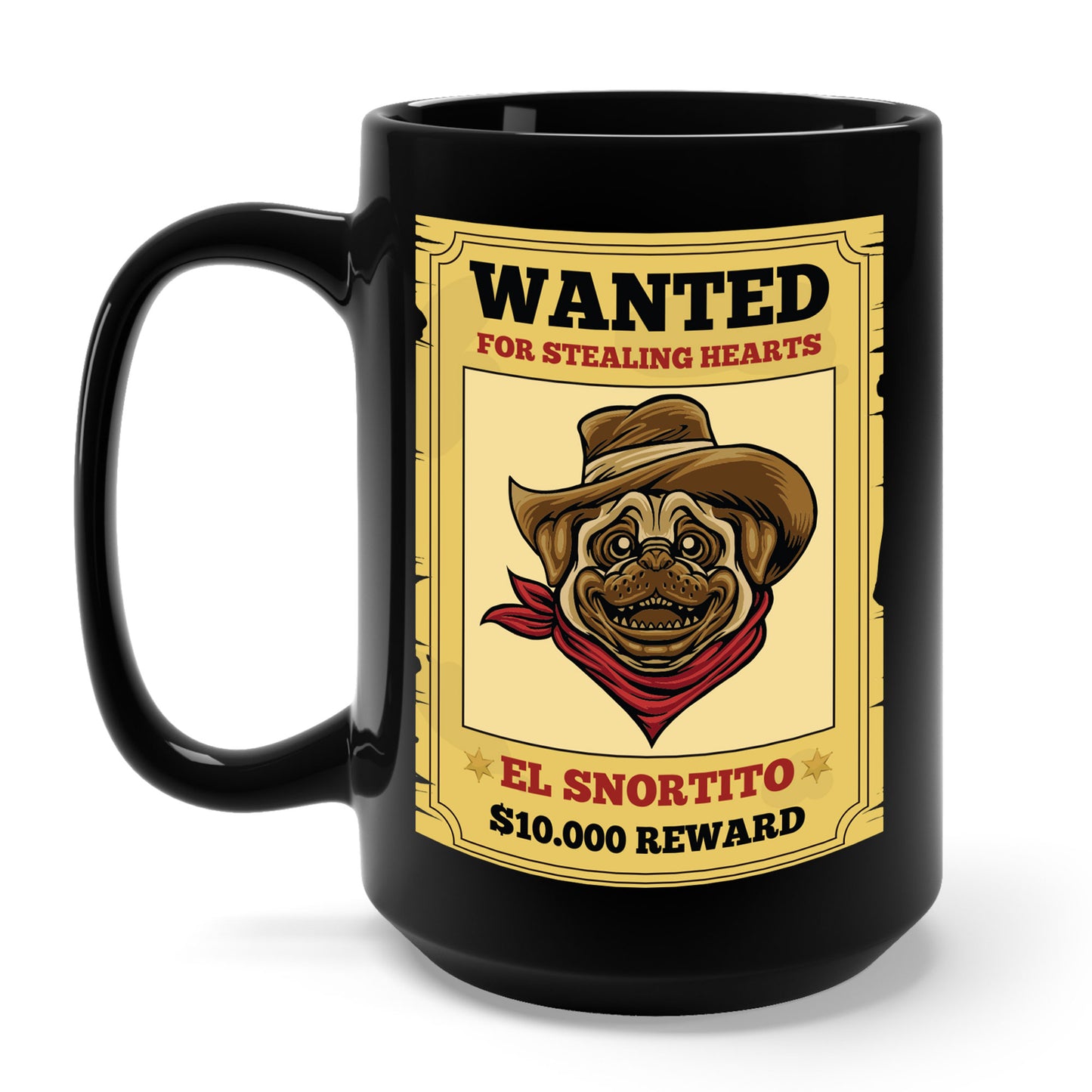 Vintage Pug Wanted Poster Cute Western Cowboy Funny Pug Dog Coffee Mug For Men Women